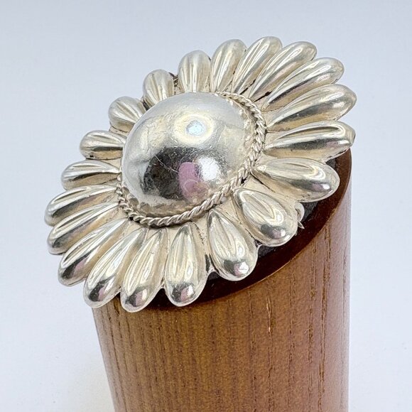 VTG Mexico 875 Silver Large Sunflower Sunburst Brooch Size 2.25" Diameter - Picture 2 of 8